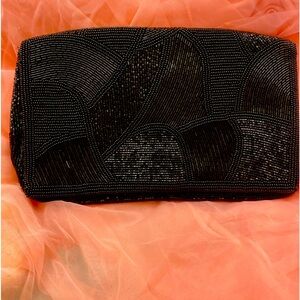 VINTAGE WALBORG BLACK BEADED CLUTCH BAG